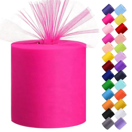 Tulle Fabric Roll, 6” by 200 Yards (600FT) Tulle Organza Fabric Spool for DIY Tutu Skirt Baby Shower Decor Wedding Backdrop Crafts Birthday Party Supplies (Dark Pink) - color: Dark Pink
