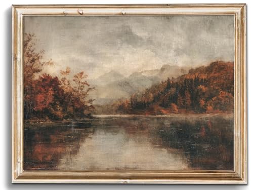 uniro Vintage Wall Art Prints, Farmhouse Lake Landscape, Rustic Country Fall Decor, Canvas Prints, Unframed (8" x 10") - color: Fall Lake