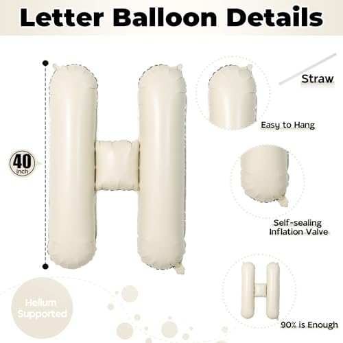 Giant Alphabet H Foil Name Balloons, Cream Ivory White Inflatable Word Balloons H Letters Birthday Decor, 40 Inch Mylar Beige A-Z Custom Letter Balloons for Girls Baby Shower Party Decoration Supplies - color: Cream, size: Letter H