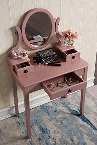 Roundhill Furniture Moniys Wood Moniya Makeup Vanity Table and Stool Set, Rose Gold - color: Rose Gold