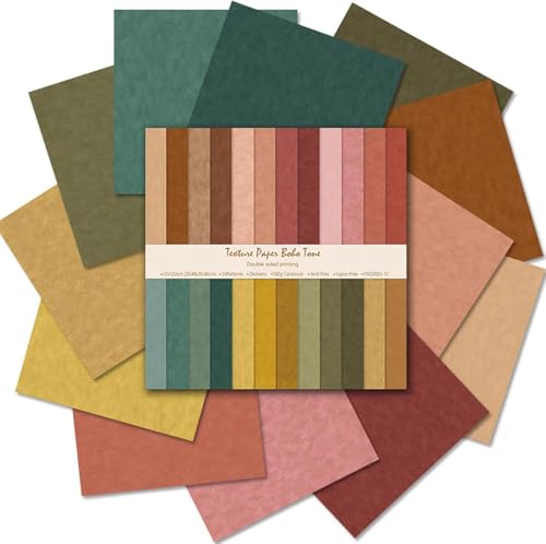 MXCOIRTP Scrapbook Paper 12x12 IN, 24 Sheets/24 Designs Double-Sided Textured Decorative Craft Paper for DIY Background Card Art Craft Making Photo Album -Boho Tone