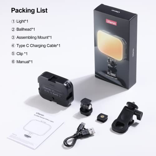 ULANZI VL100X Selfie Light, LED Video Camera Light, Portable Clip on Light Panel for Camera/Phone/Laptop/Tablet/Computer, 2000mAh, 2500-6500k Rechargeable Fill Light for Picture/TikTok/Makeup/Vlog