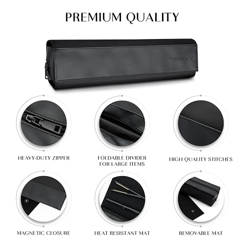 TREND-X Hair Styling Tools Organizer Bag with Heat-Resistant Mat, Flat Iron Travel Case, Travel Bag for Curling Iron, Straightener and Hot Brushes, Storage Case for Hot Hair Tools (Irons Not Included)