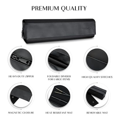 TREND-X Hair Styling Tools Organizer Bag with Heat-Resistant Mat, Flat Iron Travel Case, Travel Bag for Curling Iron, Straightener and Hot Brushes, Storage Case for Hot Hair Tools (Irons Not Included)