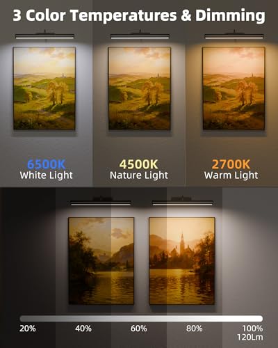 EZVALO 16in Picture Lights for Wall, Rechargeable 6000mAh Cordless Art Lights with Remote, 3 Color Temperatures LED Painting Lights for Artwork, Frames, Gallery (Black, 2Pack) - color: Black, size: 16inch