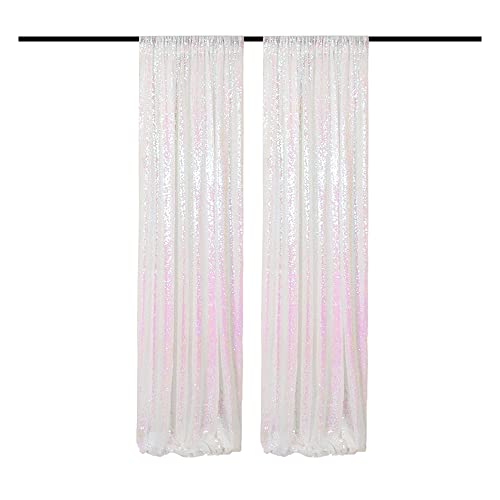 Iridescent White Sequin Backdrop Curtains Glitter Drapes 2FTx8FT 2 Panels for Wedding Birthday Party Decorations Bridal Baby Shower Party Supplies Sparkly Photography Background - color: Iridescent, size: 2FTx8FT-2PCS