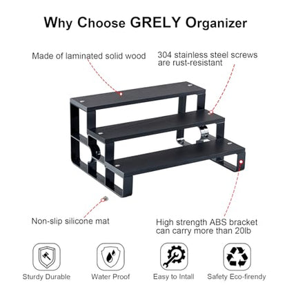 GRELY Waterproof Wooden Perfume Cologne Organizer for Men, 3 Tier 11.2 Inch Compact Stand with ABS Frame, Anti-Slip for Dresser Bathroom (Black, 3 Tier 11.2") - size: 3 Tier 11.2"