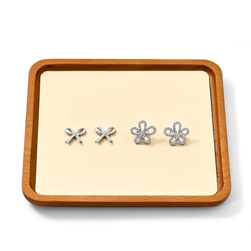 Solid Wood Jewelry Display Flat Tray for Rings Earrings Necklace Bracelet, Jewelry Photograph Display(Beige,L) - color: Beige, size: 20 * 18 * 1.5cm