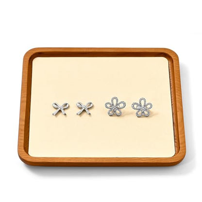 Solid Wood Jewelry Display Flat Tray for Rings Earrings Necklace Bracelet, Jewelry Photograph Display(Beige,L) - color: Beige, size: 20 * 18 * 1.5cm