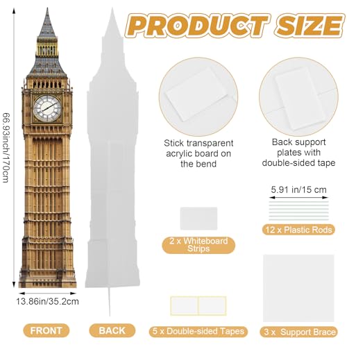 6 Ft Big Ben Cardboard Cutout Big Ben Stand Up Cutout Life-Size Britain Photo Booth Prop Backdrop Sign British Landmark for England London Theme Birthday Party Cultural Educational Display - color: Big Ben