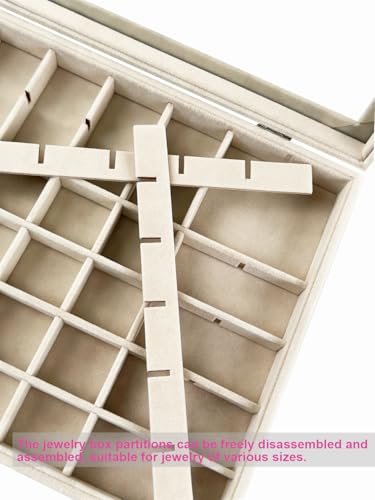 Velvet Jewelry Tray 48 Compartments Jewelry Box Display Organizer with Transparent Cover Earrings, Rings,Necklaces, Pendants Storage Box for Girls, Women,Wife, Mother(Beige) - color: 48 Grid