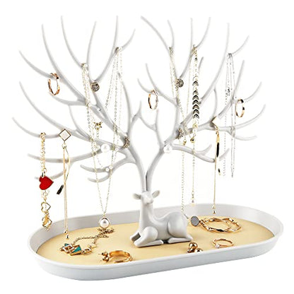 MORE&LESS Antlers Jewelry Display Stand,Tree Tower Rack Hanging Organizer for Ring Earrings Necklace Bracelet - color: A White
