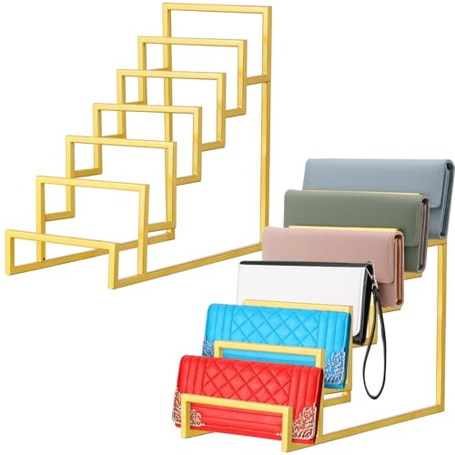 DoubleFill 2 Pack Purse Organizer for Closet Display 6 Layer Gold Riser Stand Clutch Purse Organizer Display Metal Wallet Rack for Handbag Home Retail Boutique Store Supplies - color: Gold, size: 6 Layer