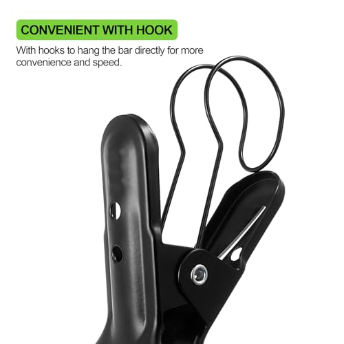 2 Pack 4-1/4" Heavy Duty Spring Clamps Clips, Black Metal Rubber Hinge Clip File Clamps for Photography Background Stands, Home Improvement Projects (2.17" Opening, with Hooks) - color: 2 Pcs Black (With Hook)