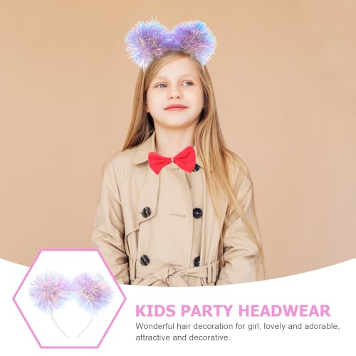 Beavorty Foil Strips Headband with Pom Pom Fluffy Balls - Tinsel Head Bopper Cosplay Hair Accessory - color: Purple