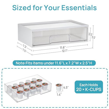 Vtopmart 2 Pack Clear Stackable Storage Drawers,12.1''W Plastic Organizers Bins for Beauty Supplies, Ideal for Vanity, Bathroom, Cabinet, Room Organization, White - style: 2pack Wide White