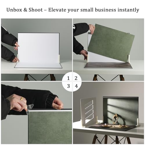 Food Photography Backdrops with Shadow Boards, 10Pcs Double-Sided Photo Background Paper (20 Patterns), Tabletop Small Product Shooting Kit with T-Stand & Clamps for Jewelry, Cosmetics