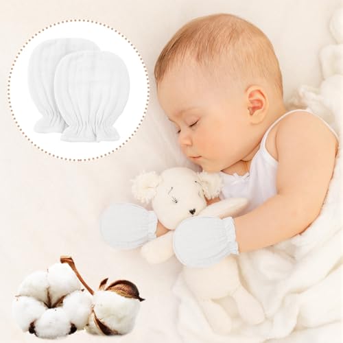 Newborn Baby Muslin Mittens 0-6 Months No Scratch Elastic Wrist Soft Breathable Gloves Bulk Cotton for Infant - color: Lively Style