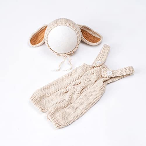 Newborn Baby Bunny Rabbit Crochet Knitted Photography Props Newborn Baby Outfits Diaper Costume - color: Cream-coloured