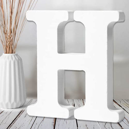 AOCEAN 6 Inch White Wood Letters - Unfinished Wood Letters for Wall Christmas Decor Standing Letters Slices Sign Board Decoration for Xmas Home Party Projects (H) - style: H