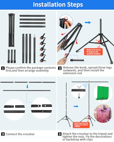 Hemmotop 7x5ft (HxW) T-Shape Photo Backdrop Stand, Portable Green Screen Stand Only with 5 Clip Clamps and Carry Bag, Adjustable Background Support Kit for Birthday, Baby Shower, Parties, Photoshoots - size: 7x5ft