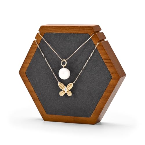 Solid Wood Hexagon Necklace Holder Stand Retail Hanging Jewelry Necklace Stand Display for Vendors(Grey) - color: Grey