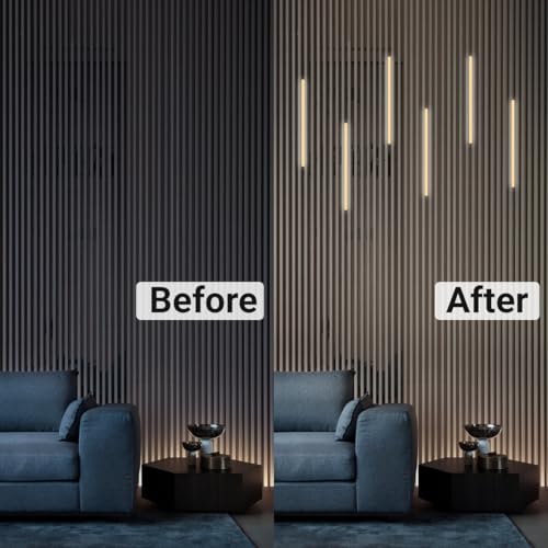 HAMRVL Black Wall Panel Lights, 6PCS 16-Inch 3000K Warm White Wall LED Lights Strip with Touch Switch, Self-Adhesive Dimmable Slat Wall Lights for Wood Slat, Bedroom Fluted Panel, Kitchen Cabinet - color: black - Warm White 3000k, size: 16inch - 6Pack