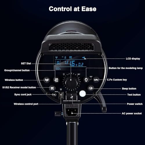 Godox 2 Pack DP600III-V DP600IIIV 1200Ws Photo Speedlite Studio Flash Strobe Monolight Bowens Mount Kit for Studio Shooting with Softbox,Light Stand,Barn Door Kit,Reflector