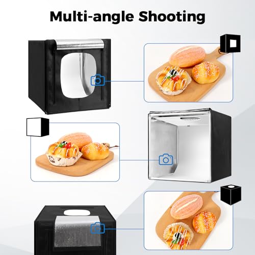 Photo Light Box, Portable 12/16/20/24/32 Inch Photo Studio Light Box, Shooting Tent Kit with 243 Light Beads and 6 Color Backdrops.Lightbox with 3 Stepless Dimming Light Boards for Product Photography - size: 20" x 20" x 20"