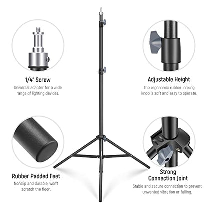 NEEWER Photography Light Stand 2.85-6.6ft/87-200cm, Spring Loaded Aluminum Tripod Stand with ø28mm Thicker Tube Diameter for Ring Light/LED Light/Strobe Flash/Softbox, Max Load 22lbs, ST-200 - size: 200cm