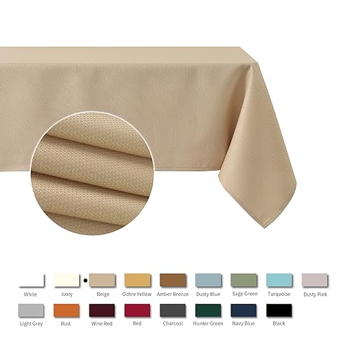 maxmill Jacquard Square Tablecloth Stain Resistant Waterproof Wrinkle Resistant Washable Soft Table Cloth, Decorative Fabric Table Cover for Dining Room, Indoor and Outdoor Use, 52 x 52 Inch, Beige - color: Beige, size: 52" x 52" (Square)