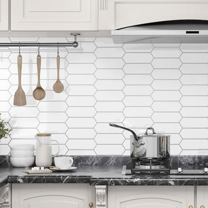 WESTICK 10-Sheet White Subway Tile Peel and Stick Wall Tile Long Hexagon Kitchen Backsplash Tiles Self Adhesive Waterproof Faux Marble Stick on Backsplash for Walls Bathroom Laundry Room 12" x 12" - color: 8.Hexagon white