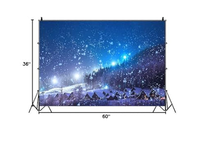 Leowefowa 5x3ft Christmas Backdrop Rustic Village Night View Forest Trees Snowing Shining Lights Blue Sky Winter Xmas Vinyl Photography Background Kids Children Adults Photo Studio Props