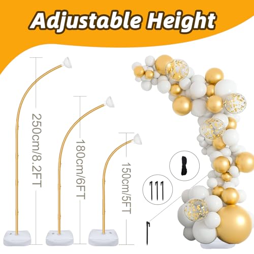 8FT & 6FT Gold Balloon Arch Stand, Free Bending Top Balloon Arch Kit, Half Arch Balloon Stand with Base for Floor, Balloon Column Kit for Wedding Birthday Baby Shower Graduation Party Decor - size: 8FT & 6FT