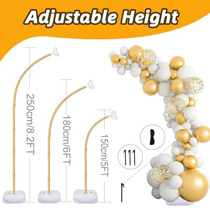 8FT & 6FT Gold Balloon Arch Stand, Free Bending Top Balloon Arch Kit, Half Arch Balloon Stand with Base for Floor, Balloon Column Kit for Wedding Birthday Baby Shower Graduation Party Decor - size: 8FT & 6FT