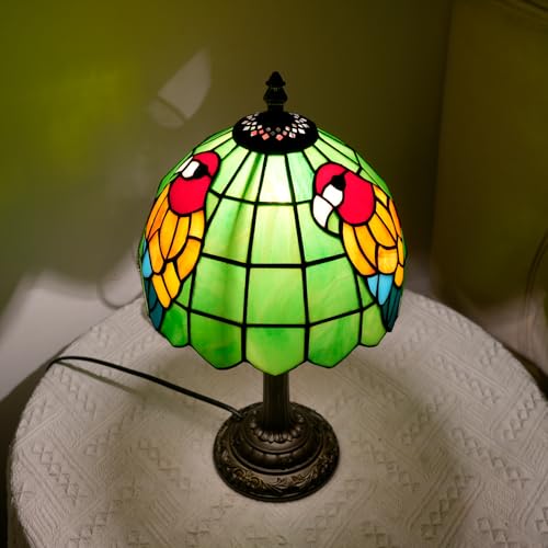 Tiffany Lamp Stained Glass Table Lamp 8 Inch Vintage Tiffany Style Green Parrot Pattern Cute Unique Bedside Nightstand Lamp Mini Decorative Desk Night Light for Bedroom Kitchen Counter Spaces - color: Tiffany Lamp Z