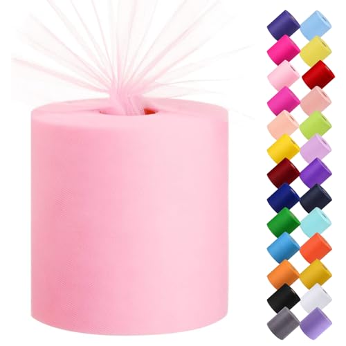 Tulle Fabric Roll, 6” by 200 Yards (600FT) Tulle Organza Fabric Spool for DIY Tutu Skirt Baby Shower Decor Wedding Backdrop Crafts Birthday Party Supplies (Light Pink) - color: Light Pink