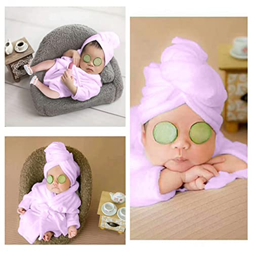 Newborn Photography Props Baby Girl 5 PCS Bathrobes Bath Towel Outfit with Slippers Cucumber Photo Props for Infant Boys Girls(0-6 Months) - size: Small