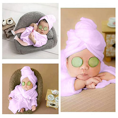 Newborn Photography Props Baby Girl 5 PCS Bathrobes Bath Towel Outfit with Slippers Cucumber Photo Props for Infant Boys Girls(0-6 Months) - size: Small
