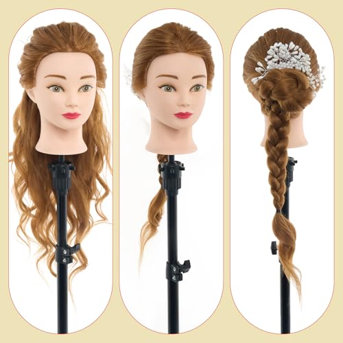 Mannequin Head with 80% Real Human Hair with Tripod Stand - 28" Cosmetology Manikin Doll Head for Hair Styling, Hairdressing Training Head for Braiding Practice Suitable for Hair Extensions - color: Blonde#27&Tripod Set