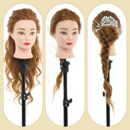 Mannequin Head with 80% Real Human Hair with Tripod Stand - 28" Cosmetology Manikin Doll Head for Hair Styling, Hairdressing Training Head for Braiding Practice Suitable for Hair Extensions - color: Blonde#27&Tripod Set
