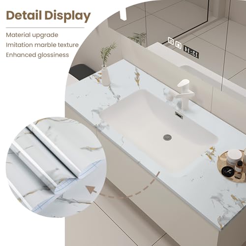 practicalWs Glossy Marble Wallpaper Peel and Stick White/Gold Granite Contact Paper Removable Wall Paper for Kitchen Countertop Cabinet Furniture 11.8" x 78.7" - color: Gold/White, size: 11.8" x 78.7"