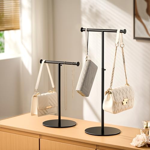 niffgaff 2 Pack 15‘’-24‘’ T Bar Purse Display Stand Tabletop: Adjustable Height Handbag Holder, Countertop Hanging Rack for Long Necklace Scarf Lanyard, Black - color: Black