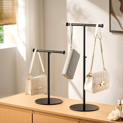 niffgaff 2 Pack 15‘’-24‘’ T Bar Purse Display Stand Tabletop: Adjustable Height Handbag Holder, Countertop Hanging Rack for Long Necklace Scarf Lanyard, Black - color: Black
