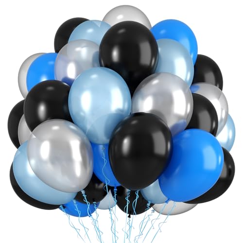 Blue and Black Balloons,12 Inch Dark Blue and Silver Black Pearl Light Blue Balloons for Boys Birthday Party Decorations Baby Shower Graduations Celebrations Backdrop Supplies - color: Blue Black Silver