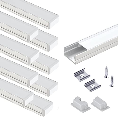 VST 10Pack 3.3 ft LED Aluminum Channel with Milky White Cover U Shape 15x8mm, Led Strip Light Track with End Caps and Mounting Clips Accessories, Aluminum Profile for Led Strip Lights - color: Silver & Milky, size: 3.3ft 10
