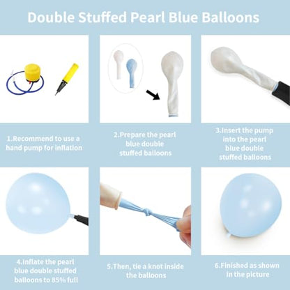 Double Pearl Blue Stuffed Balloons Different Size 115Pcs 5/10/12/18" Light Blue Balloon Arch Kit for Birthday Baby Shower Bridal Shower Engagement Ocean Under the Sea Frozen Theme Party - color: Pearl Blue