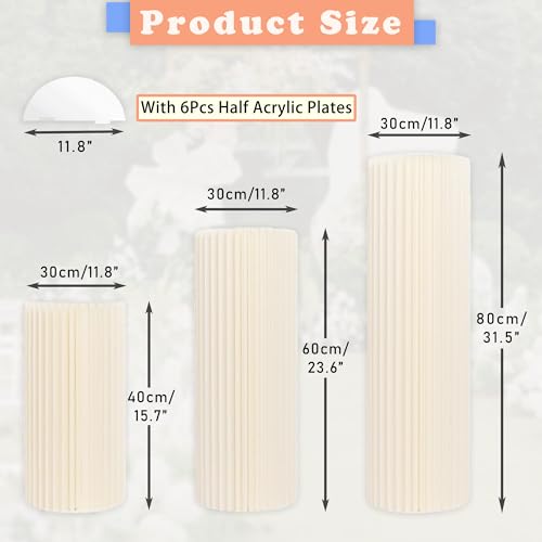 Foldable Cylinder Pedestal Stand for Parties 3pcs Columns Pedestal Display Stands Round White Cylinder Column Table Roman Pillar for Wedding Birthday Baby Shower Party Decor