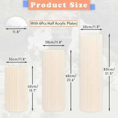 Foldable Cylinder Pedestal Stand for Parties 3pcs Columns Pedestal Display Stands Round White Cylinder Column Table Roman Pillar for Wedding Birthday Baby Shower Party Decor