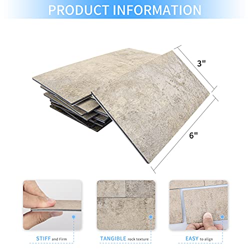 Art3d 102-Piece Peel and Stick Wall Tile for Kitchen Backsplash, Bathroom, Fireplace, 3in. × 6in. Stick on Subway Tile Stone Beige - color: Stone Beige